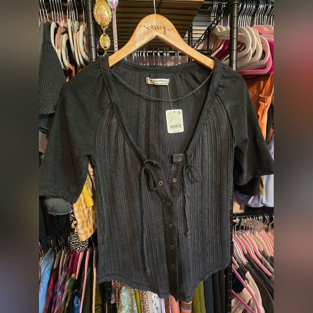 We The Free Charcoal Button-Up Blouse